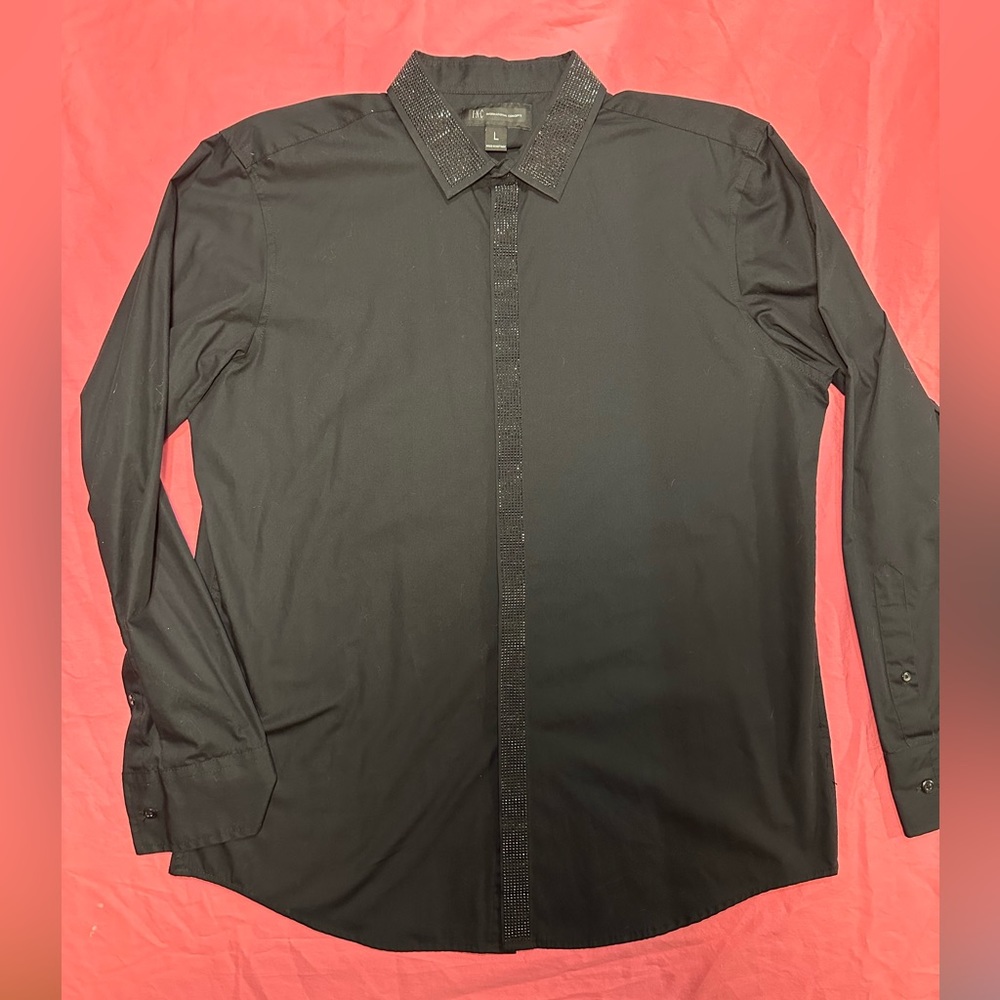 Sequins Studded Button Up Dress Shirt